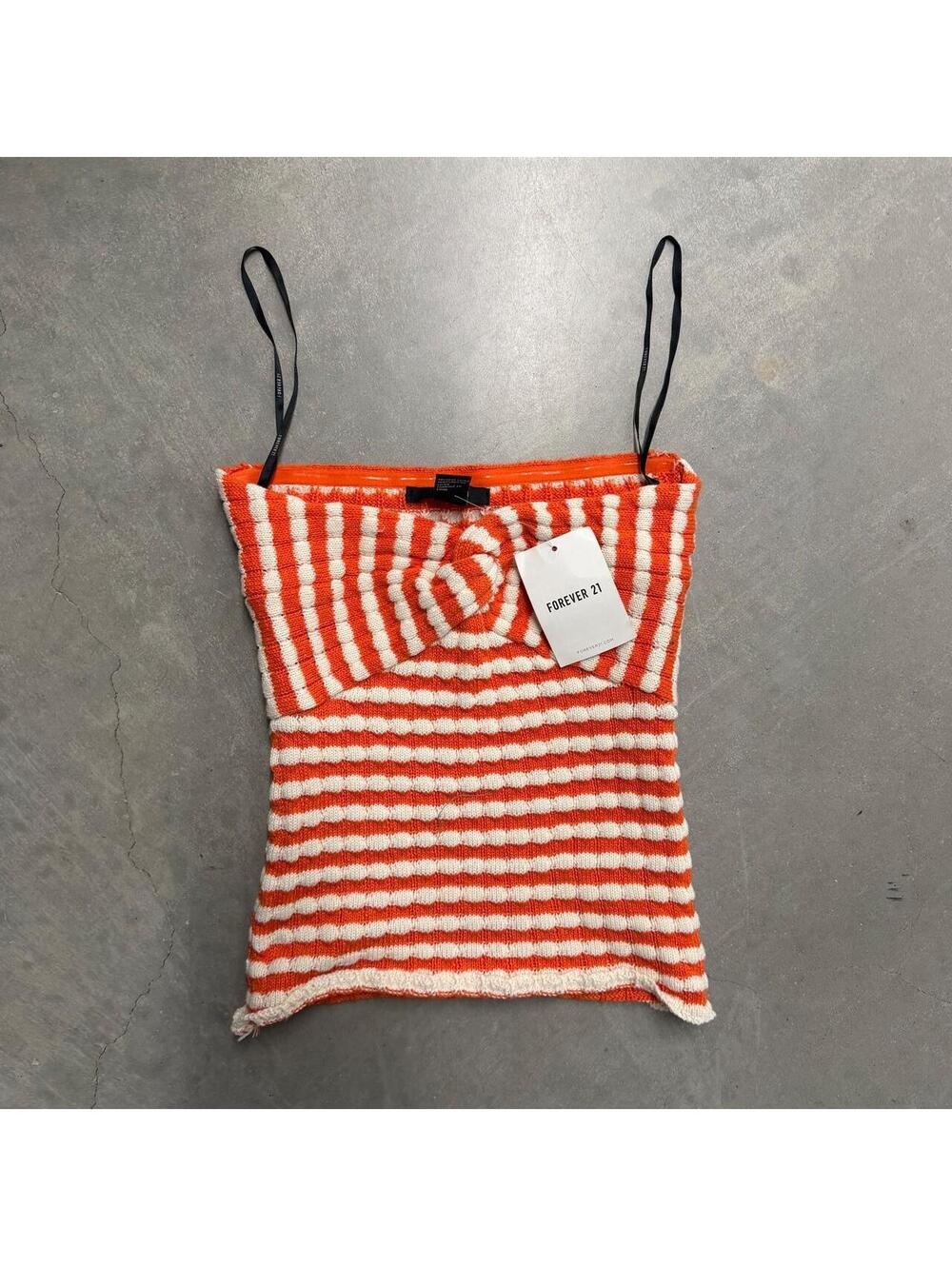 Forever 21 Orange White Striped Rosette Tube Top Women’s Small NWT